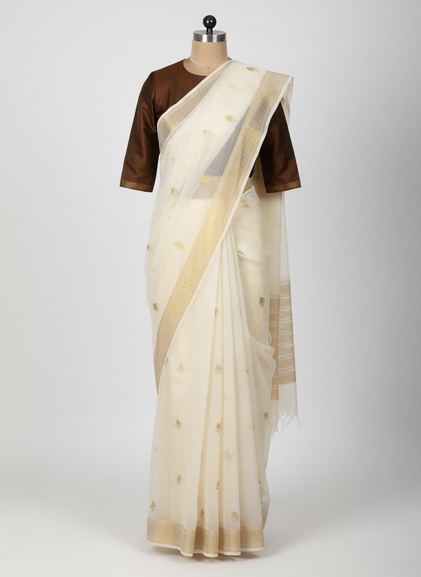The white muslin saree on the brand's page